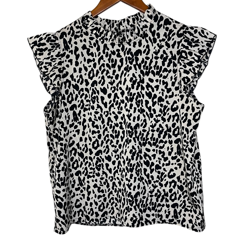 Leopard Print Ruffle Sleeve Top - Picture 4 of 10